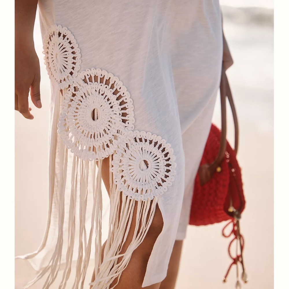 Anthropologie White Crochet Fringe Swim Cover-Up - Picture 3 of 5